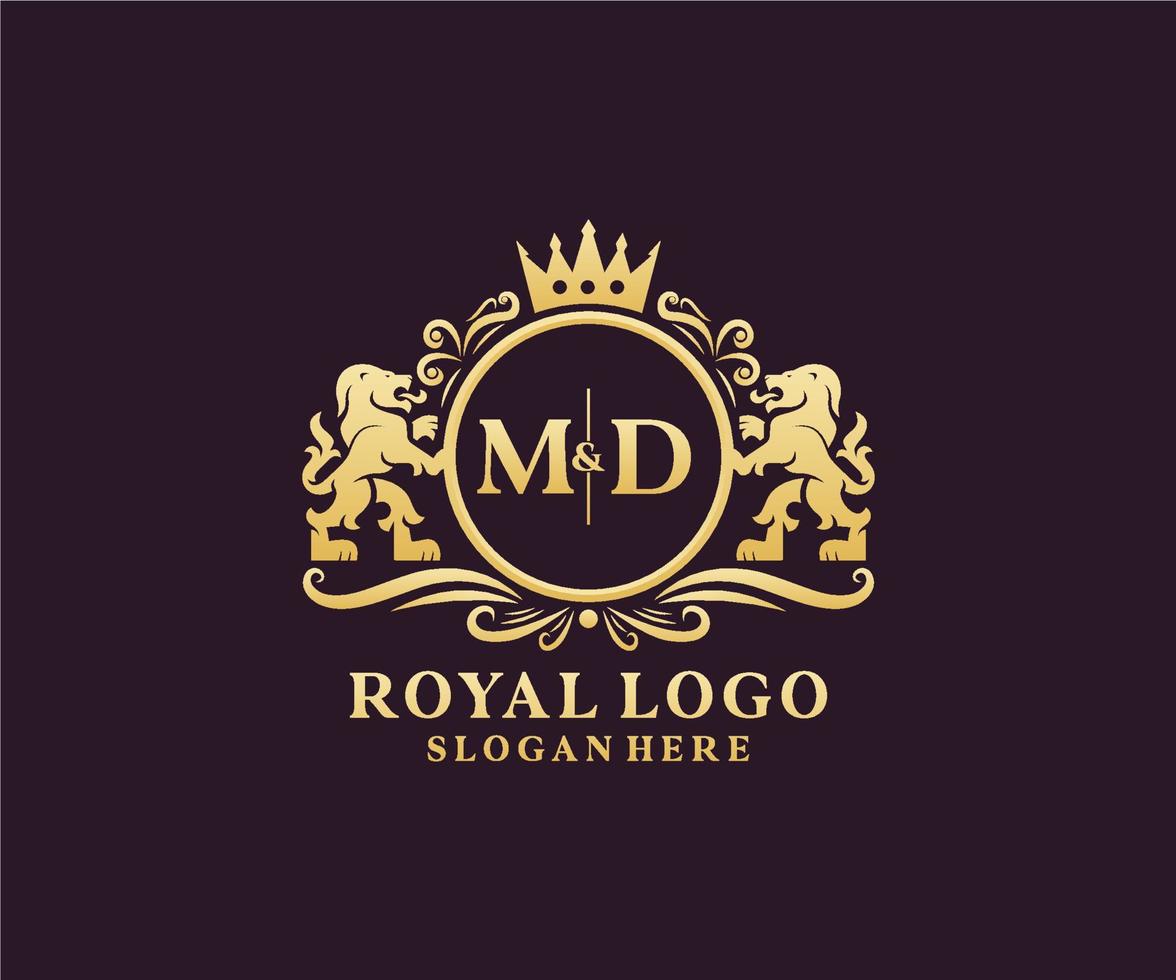 första md brev lejon kunglig lyx logotyp mall i vektor konst för restaurang, kungligheter, boutique, Kafé, hotell, heraldisk, Smycken, mode och Övrig vektor illustration.