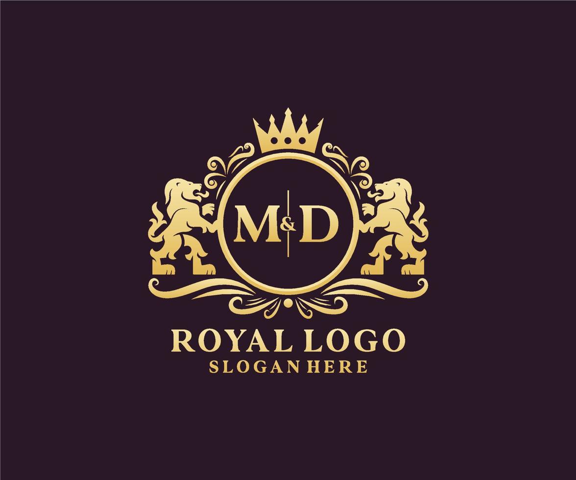 Initial md Letter Lion Royal Luxury Logo Vorlage in Vektorgrafiken für Restaurant, Lizenzgebühren, Boutique, Café, Hotel, Heraldik, Schmuck, Mode und andere Vektorillustrationen. vektor