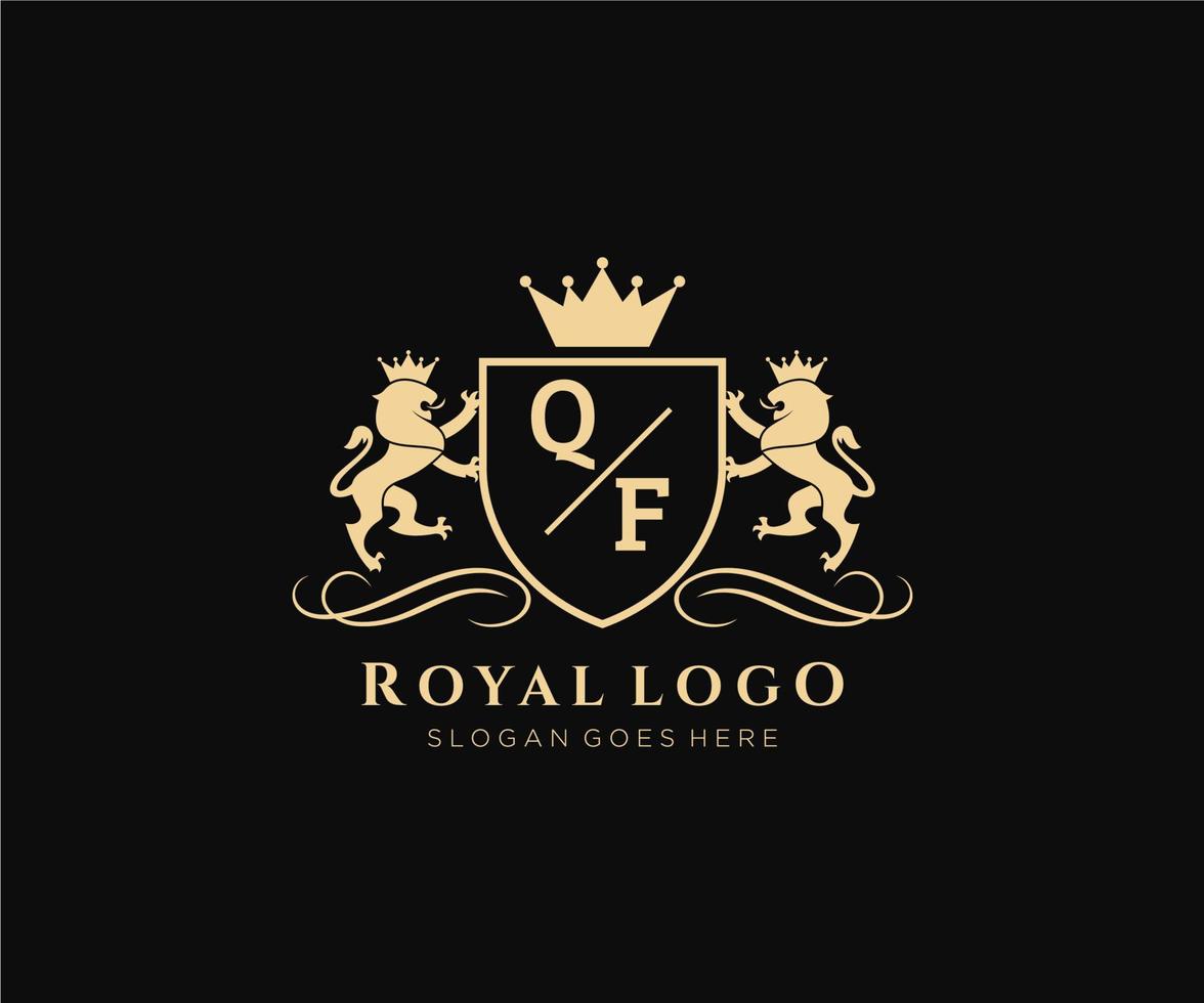 Initiale qf Brief Löwe königlich Luxus heraldisch, Wappen Logo Vorlage im Vektor Kunst zum Restaurant, Königtum, Boutique, Cafe, Hotel, heraldisch, Schmuck, Mode und andere Vektor Illustration.