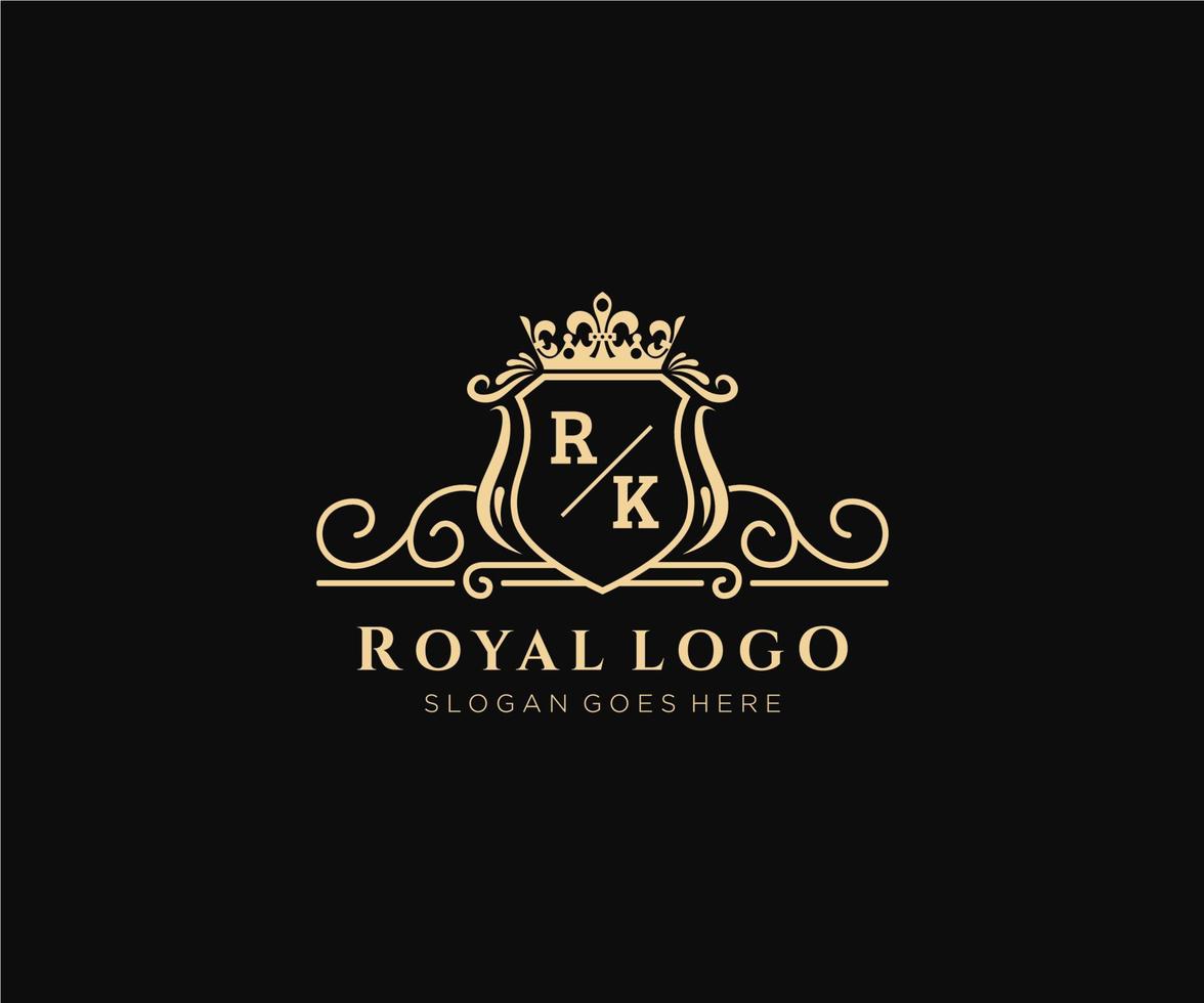 första rk brev lyxig varumärke logotyp mall, för restaurang, kungligheter, boutique, Kafé, hotell, heraldisk, Smycken, mode och Övrig vektor illustration.