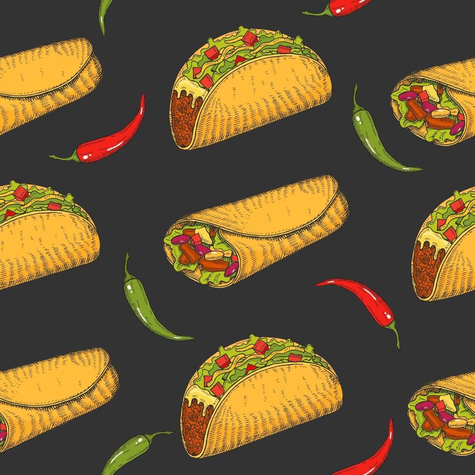 nahtloses Muster mit handgezeichnetem mexikanischem Essen vektor