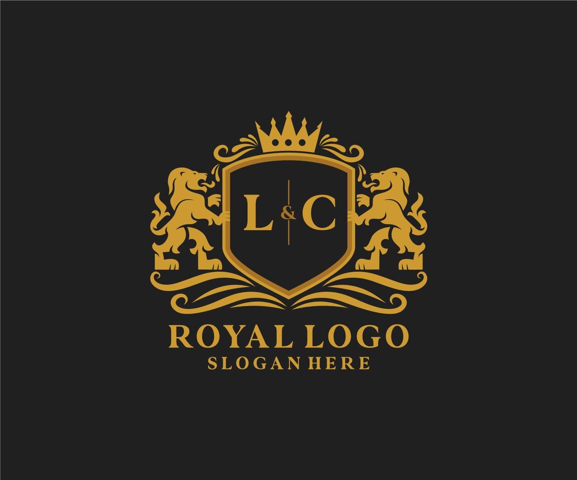första lc brev lejon kunglig lyx logotyp mall i vektor konst för restaurang, kungligheter, boutique, Kafé, hotell, heraldisk, Smycken, mode och Övrig vektor illustration.