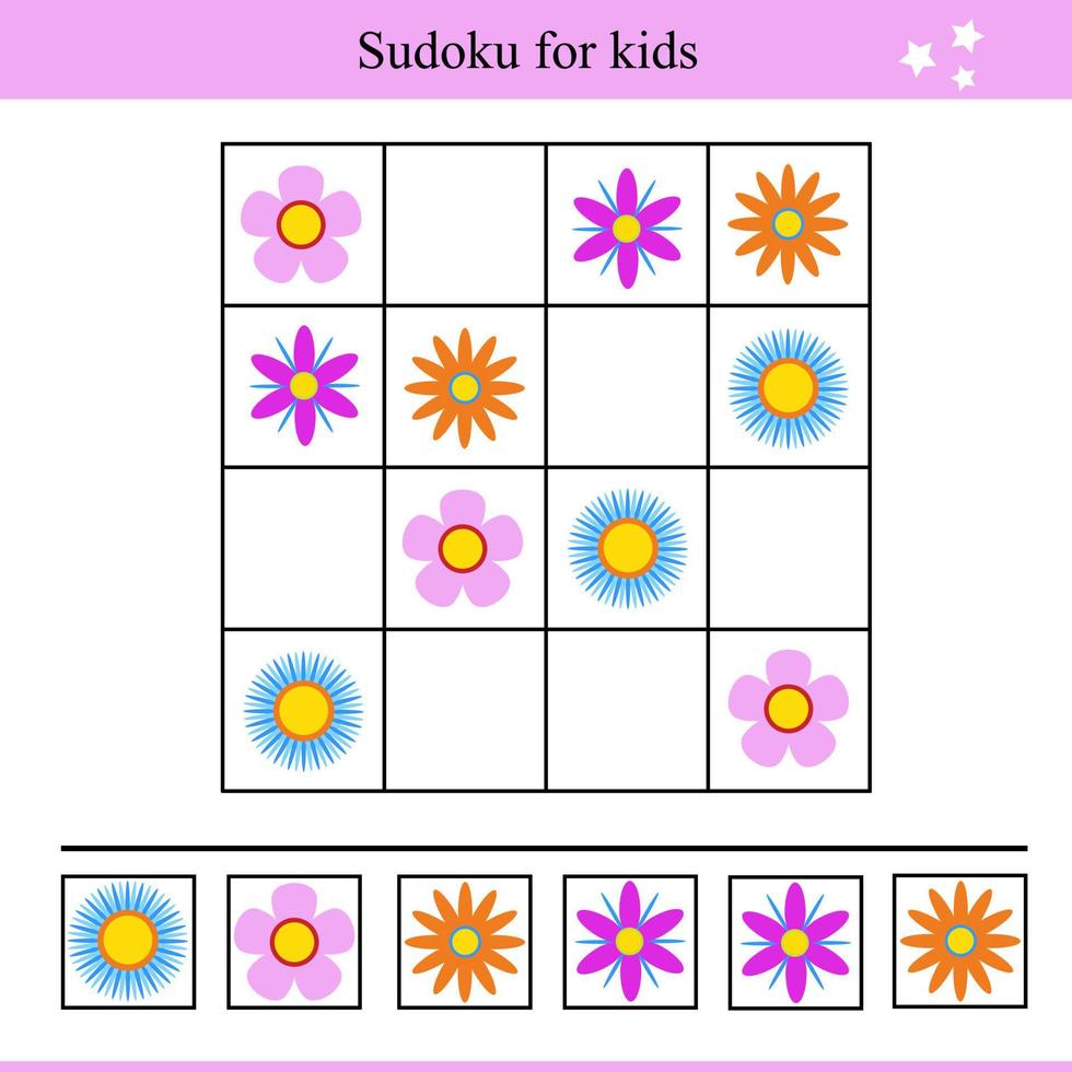 sudoku för barn med blommor. pedagogisk spel för barn vektor