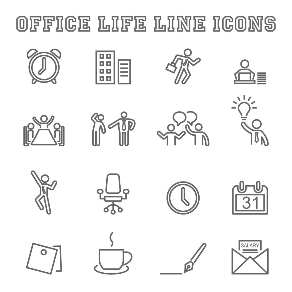 kontor liv linje ikoner vektor