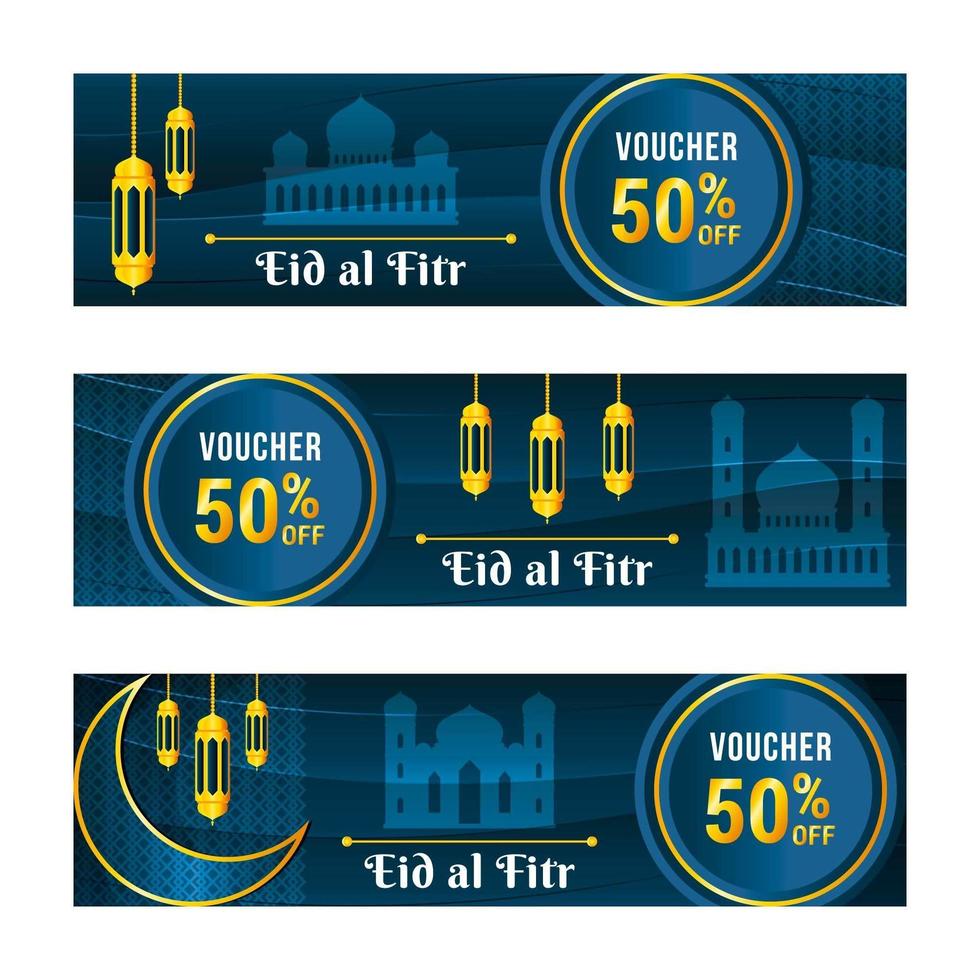 elegant blå eid al fitr kuponguppsättning vektor