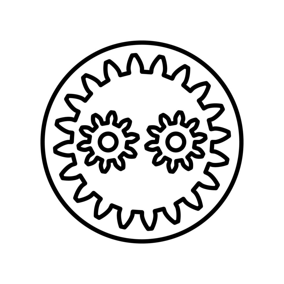 Umriss-Symbol für Planetengetriebe. Schwarzweiss-Vektorartikel vom Satz, der Wissenschaft und Technologie gewidmet. vektor