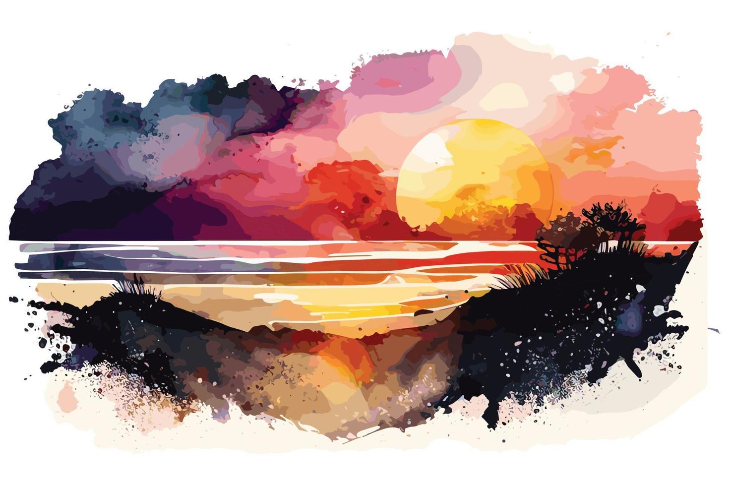 Aquarell Sonnenuntergang beim das Strand Illustration zum Sozial Medien Anzeigen, Poster, Banner, und Buch Abdeckungen Design vektor