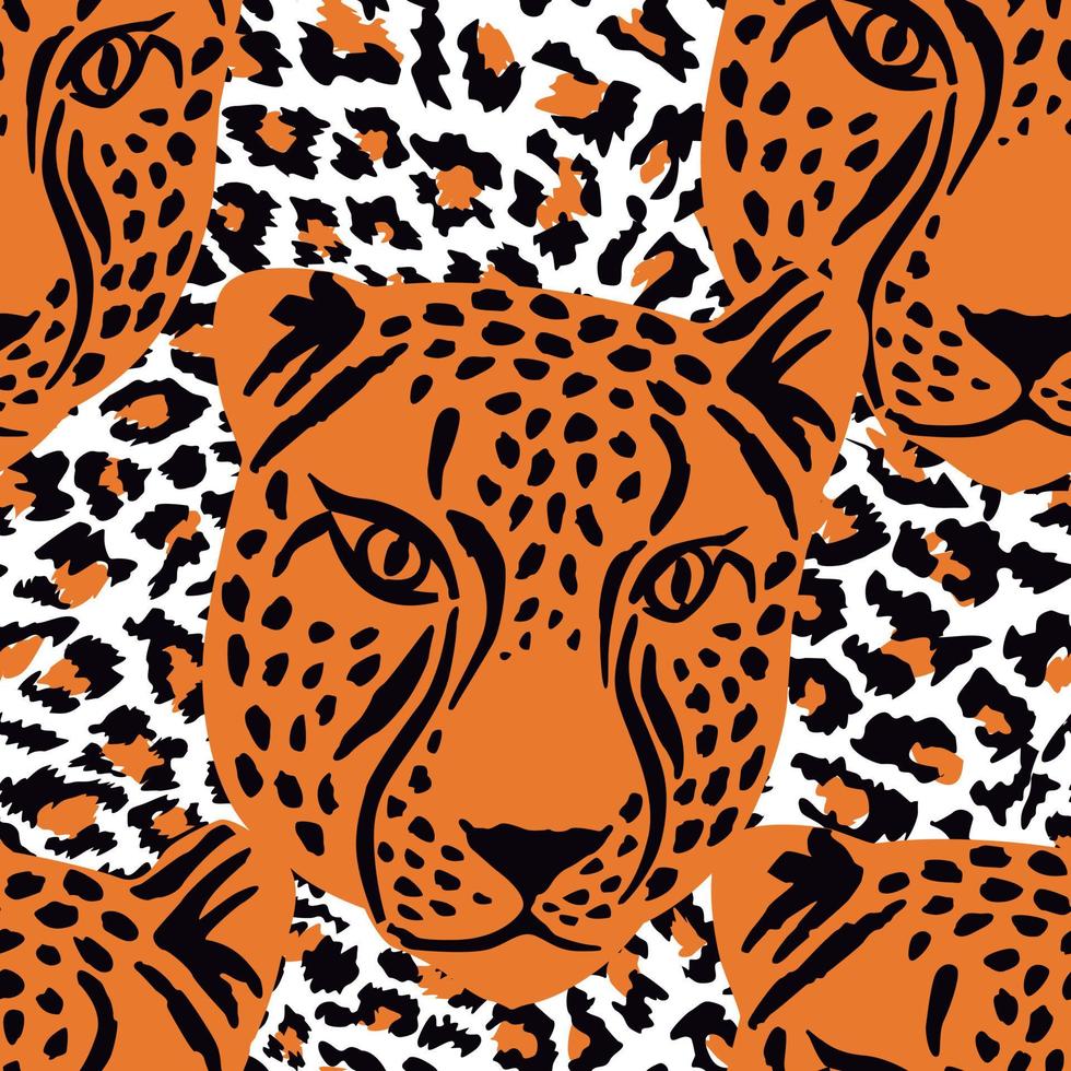 Muster nahtlos mit Leopard drucken und Leopard Köpfe vektor