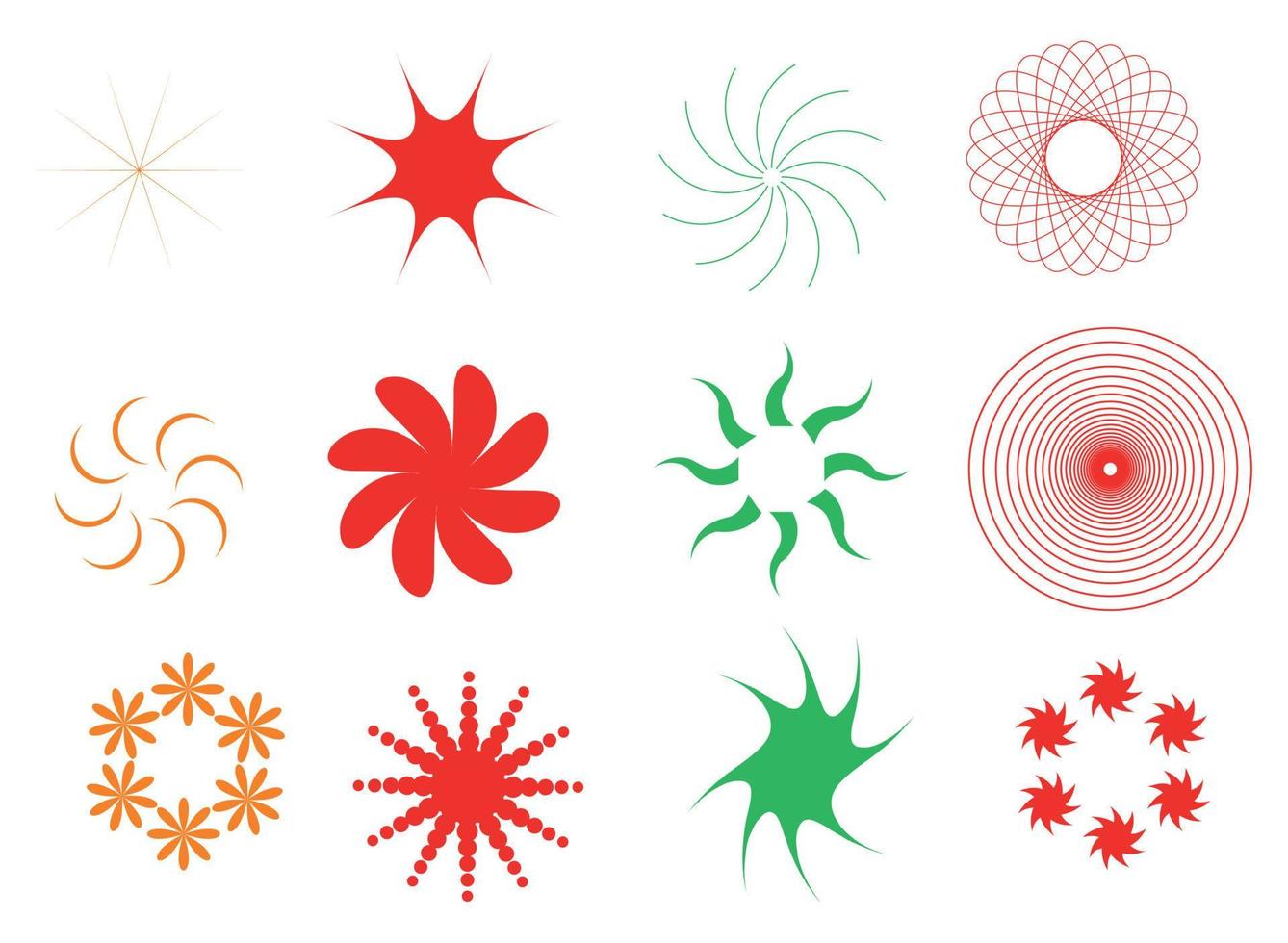 abstrakt geometrisk former och rutnät. figur stjärna oval spiral blomma och Övrig primitiv element design. vektor