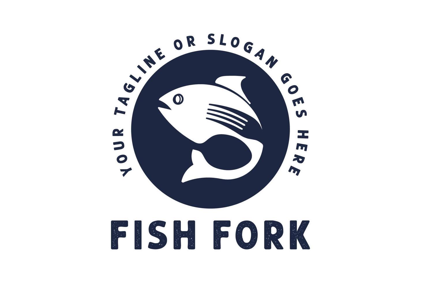 einfach minimalistisch Fisch mit Löffel Gabel zum Meeresfrüchte Restaurant oder Produkt Etikette Logo vektor