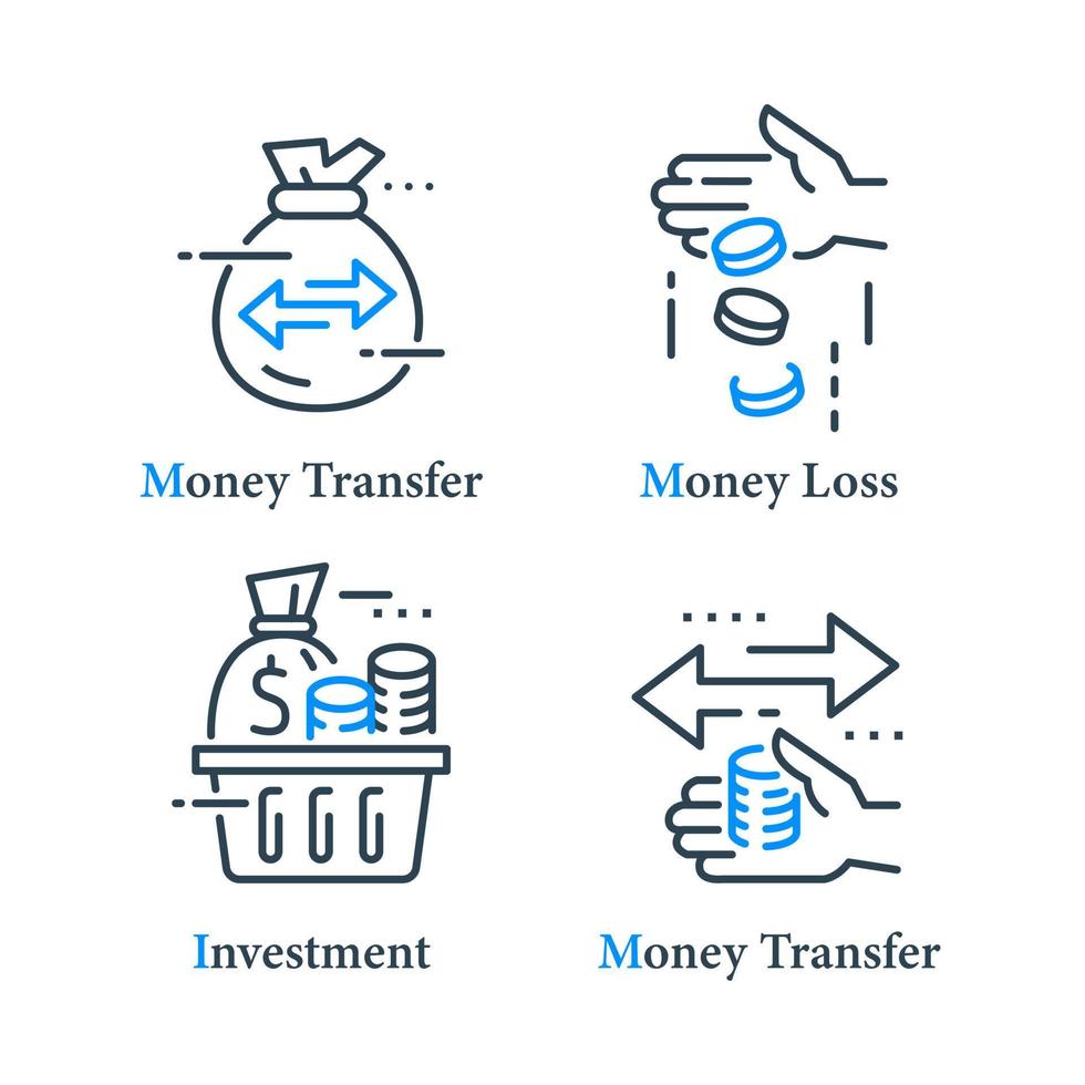 Transfer Geld Konzept, Finanzen Verfolgung Lösung, Bank Ersparnisse Konto, schnell ausleihen, senden oder erhalten Zahlung vektor