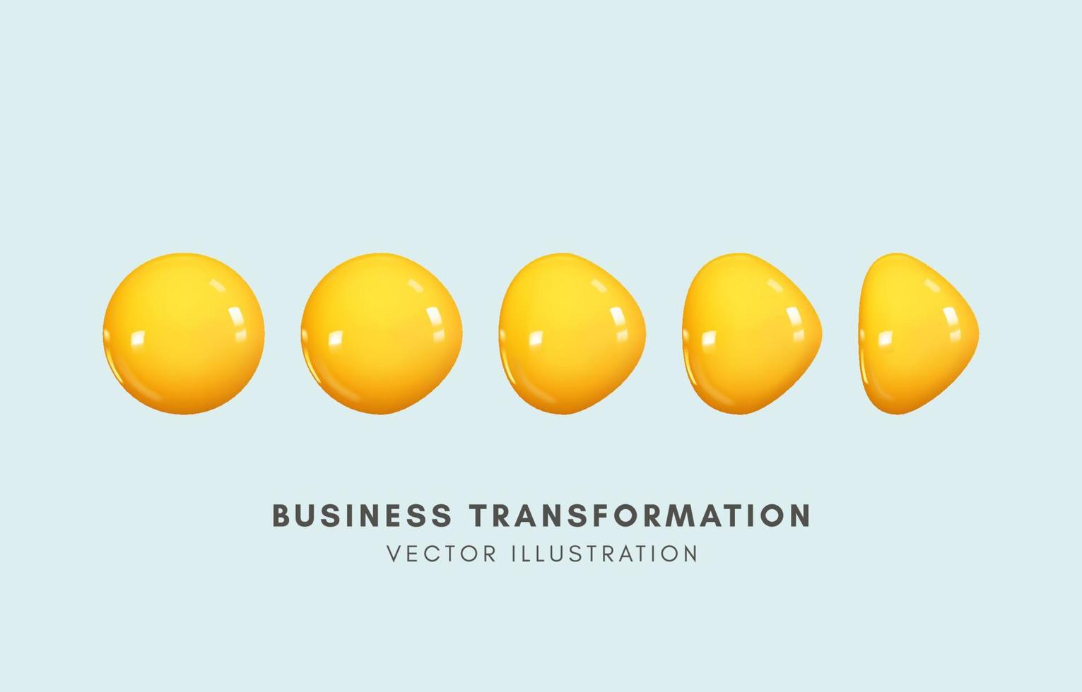 3d Veränderung von gestalten von Kugel zu Dreieck, Geschäft Transformation, Entwicklung im Organisation zum Erfolg besser Konzept, Vektor Illustration.