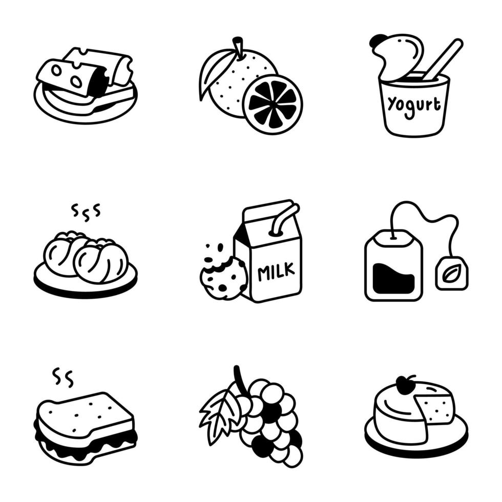 uppsättning av friska mat hand dragen ikoner vektor