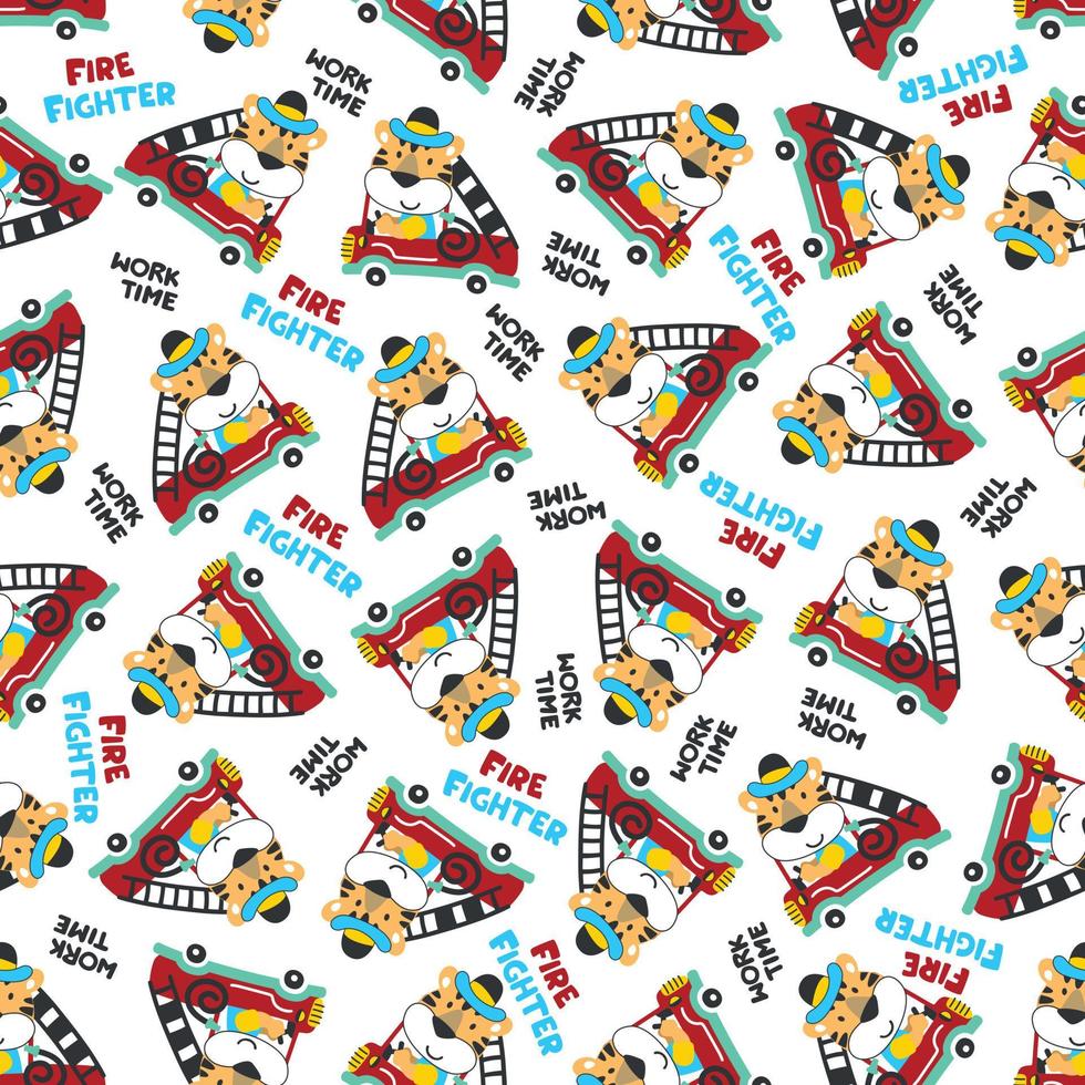 sömlös mönster av brand kämpe bil med Björn brand kämpe djur- tecknad serie. kreativ vektor barnslig bakgrund för tyg, textil, barnkammare tapet, kort, affisch och Övrig dekoration.