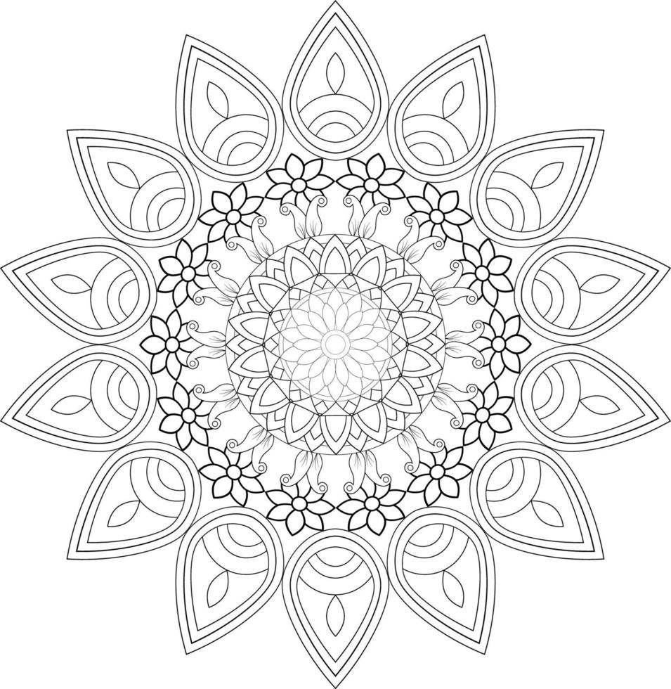 Vektor Zeichnung zum Färbung Buch. geometrisch Blumen- Muster. Kontur Zeichnung auf ein Weiß Hintergrund. Mandala.