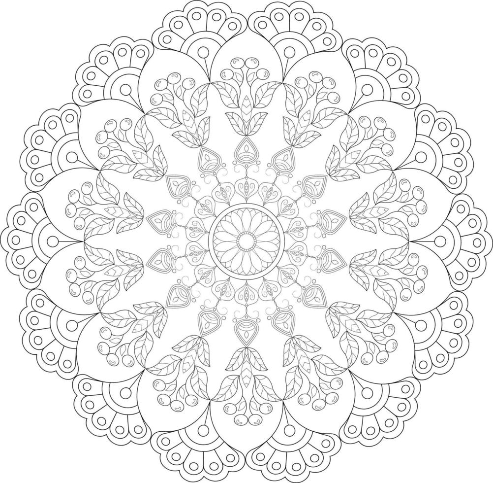 vektor teckning för färg bok. geometrisk blommig mönster. kontur teckning på en vit bakgrund. mandala.