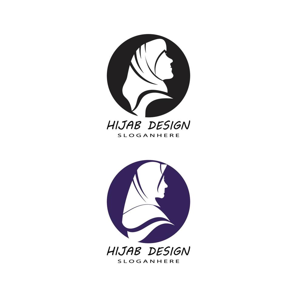 muslimah hijab logotyp mall vektor illustration designuppsättning