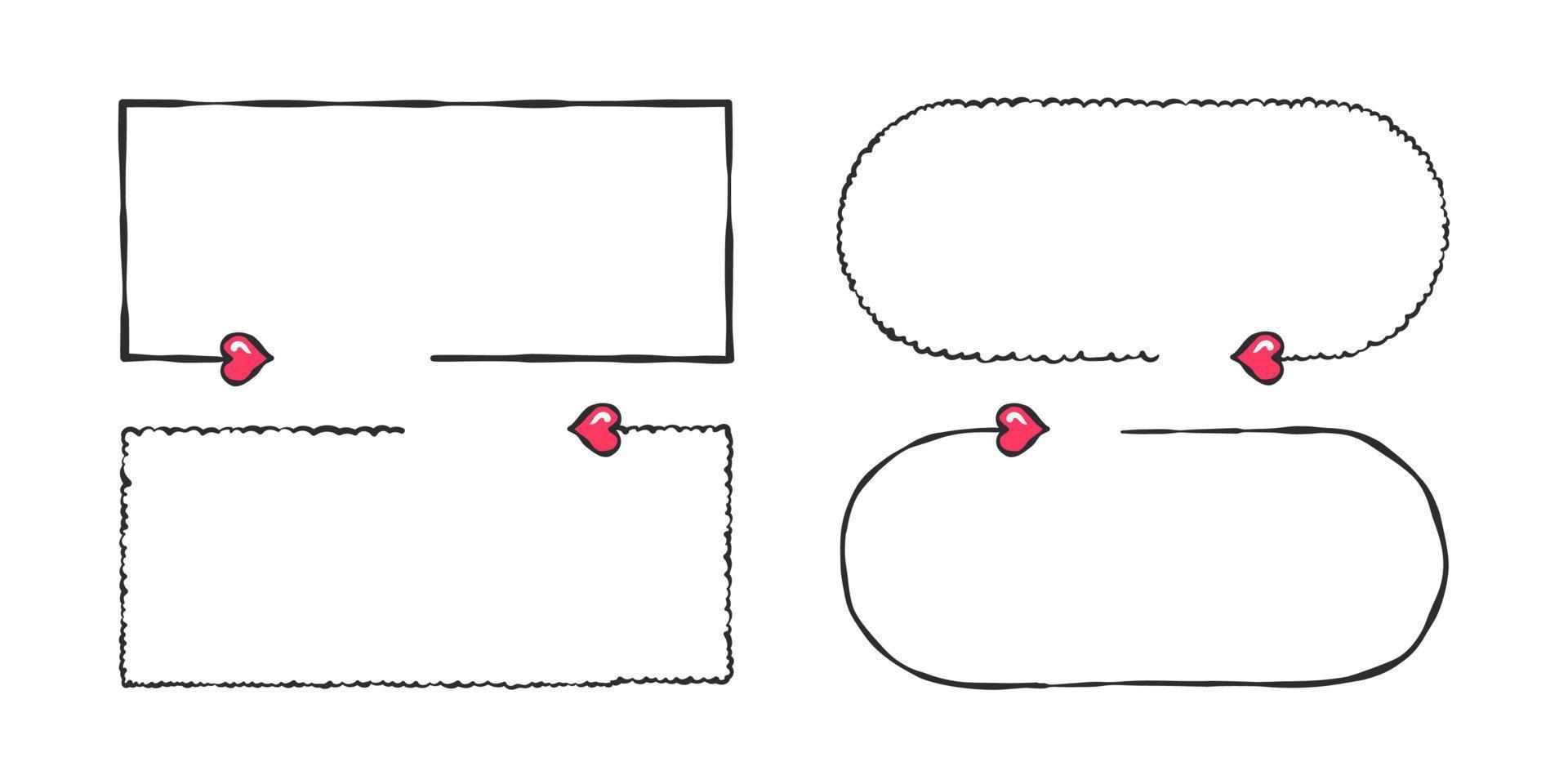 klotter ramar. ritad för hand ramar i de form av hjärtan. vektor skalbar grafik