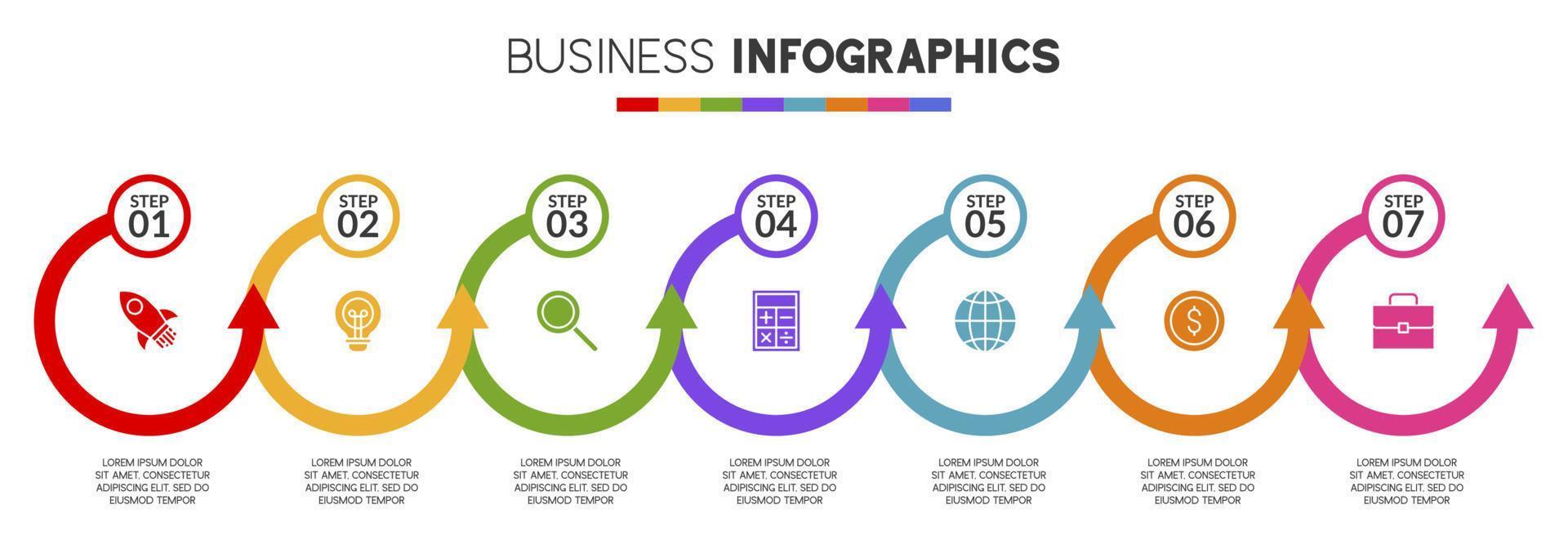 Infografiken Design Vorlage und Symbole mit 7 Optionen oder 7 Schritte vektor