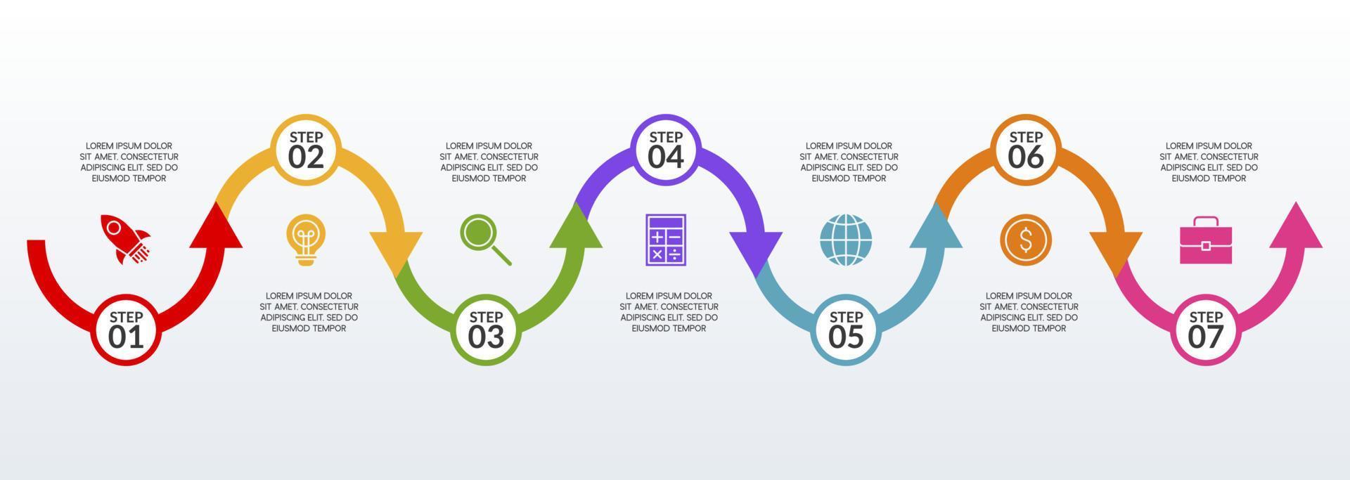 infographics design mall och ikoner med 7 alternativ eller 7 steg vektor