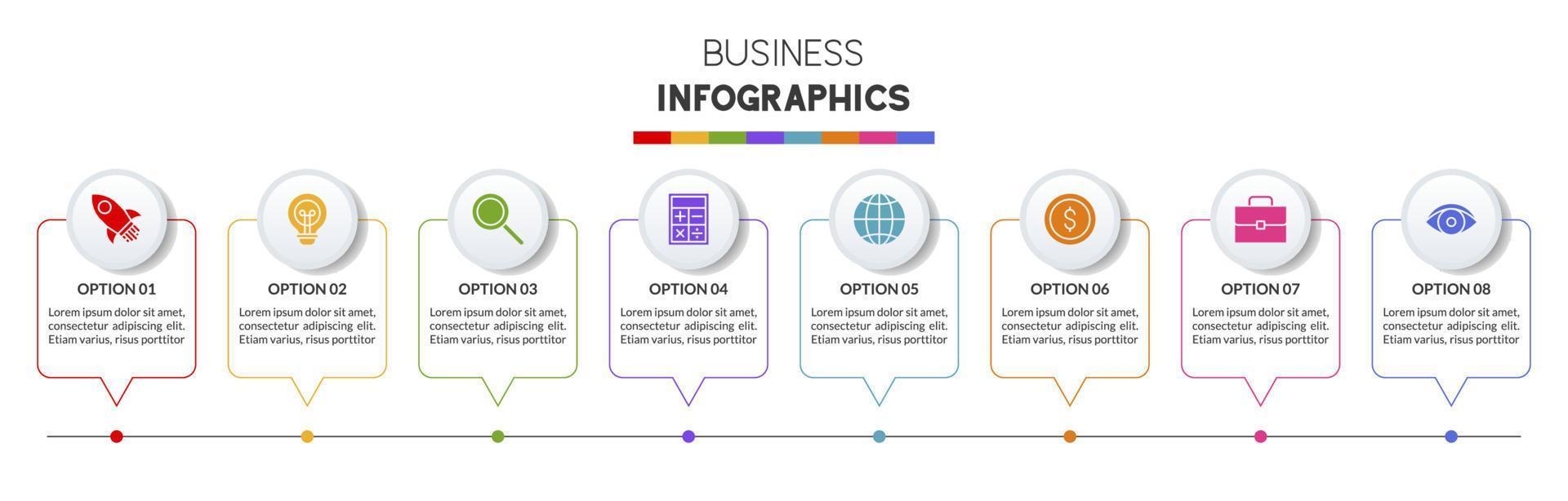 Infografiken Design Vorlage und Symbole mit 8 Optionen oder 8 Schritte vektor