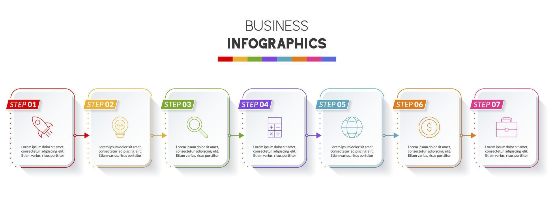 infographics design mall och ikoner med 7 alternativ eller 7 steg vektor