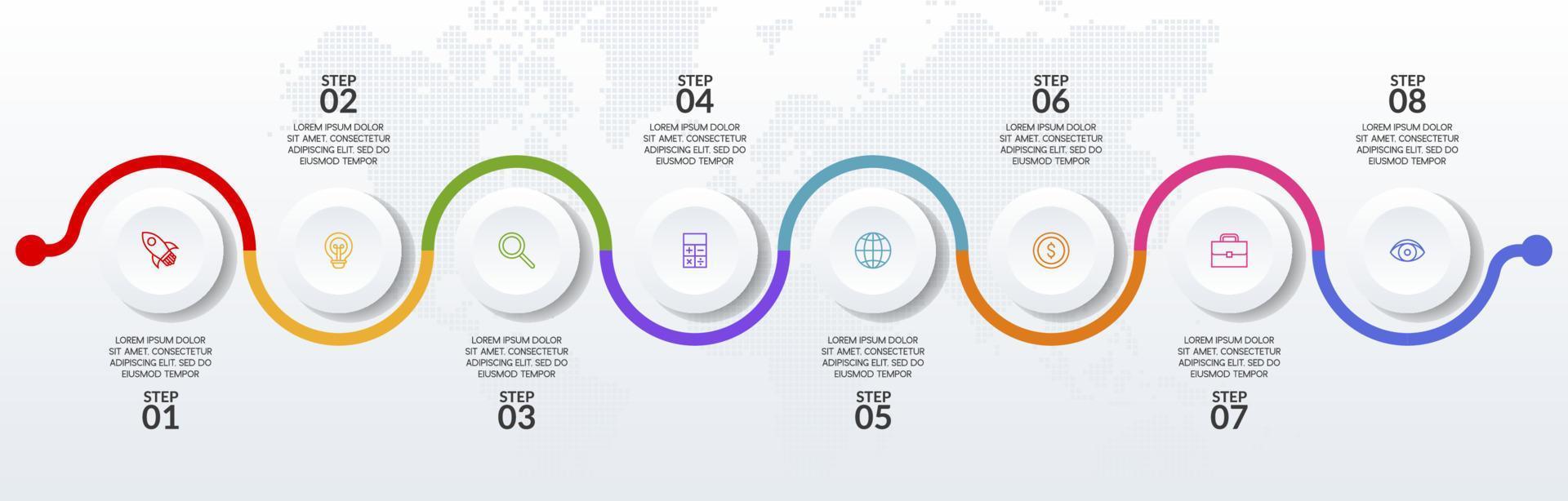 Infografiken Design Vorlage und Symbole mit 8 Optionen oder 8 Schritte vektor