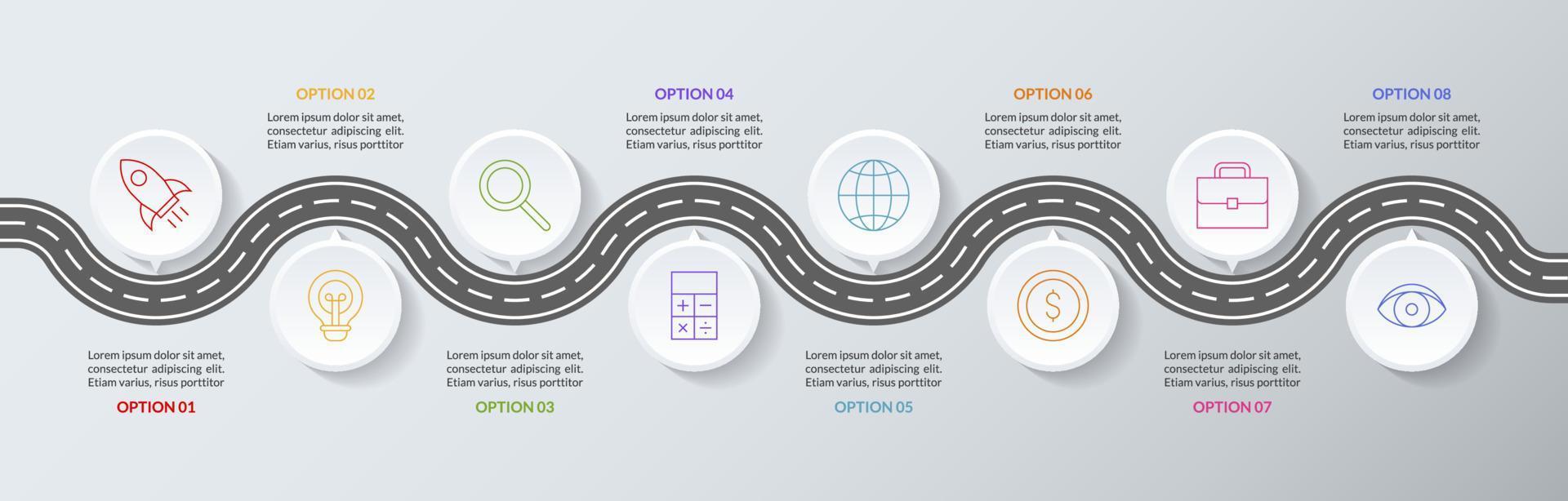 Infografiken Design Vorlage und Symbole mit 8 Optionen oder 8 Schritte vektor