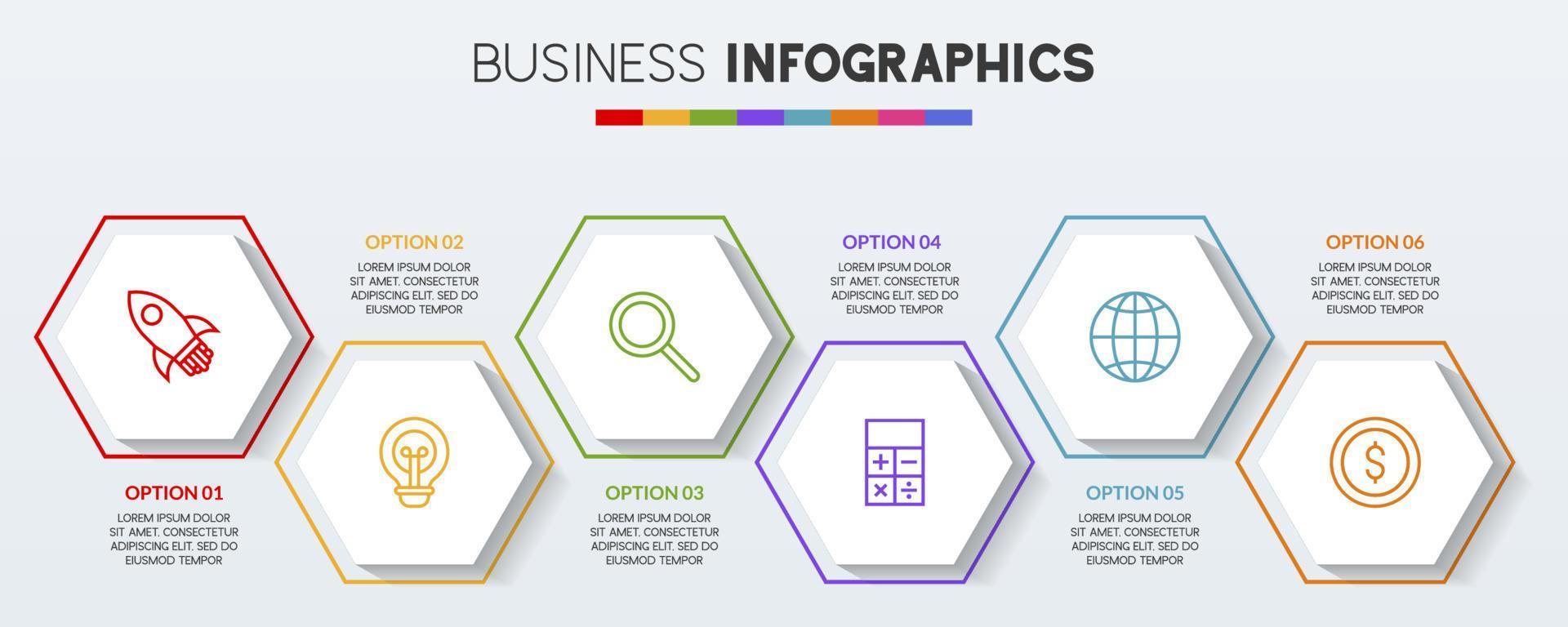 Infografiken Design Vorlage und Symbole mit 6 Optionen oder 6 Schritte vektor