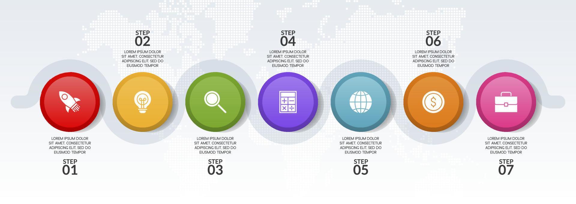 infographics design mall och ikoner med 7 alternativ eller 7 steg vektor