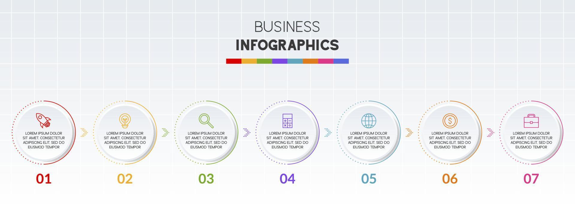 Infografiken Design Vorlage und Symbole mit 7 Optionen oder 7 Schritte vektor