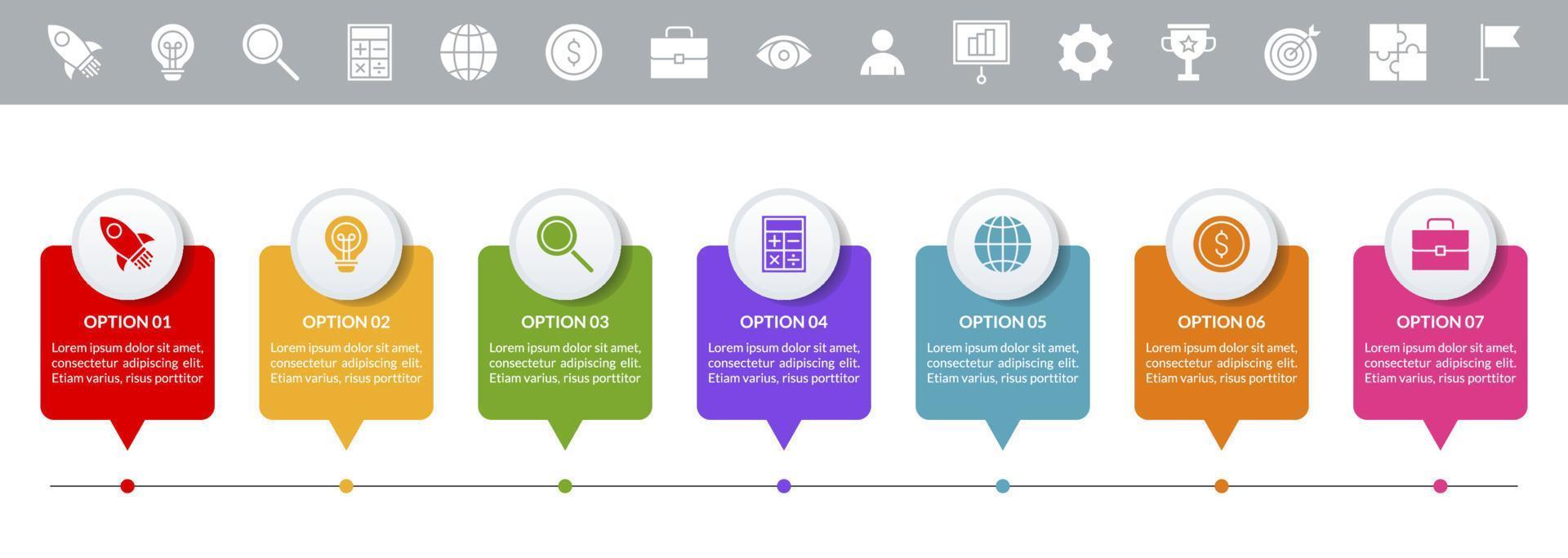 infographics design mall och ikoner med 7 alternativ eller 7 steg vektor