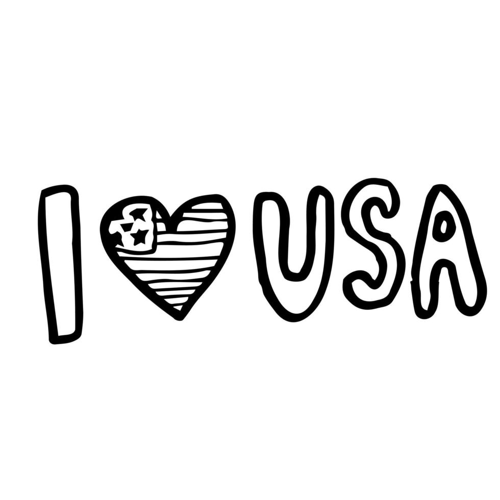 vektor illustration i doodle stil. bokstäver jag älskar usa. usa självständighetsdagen semester. Amerikas flagga färger