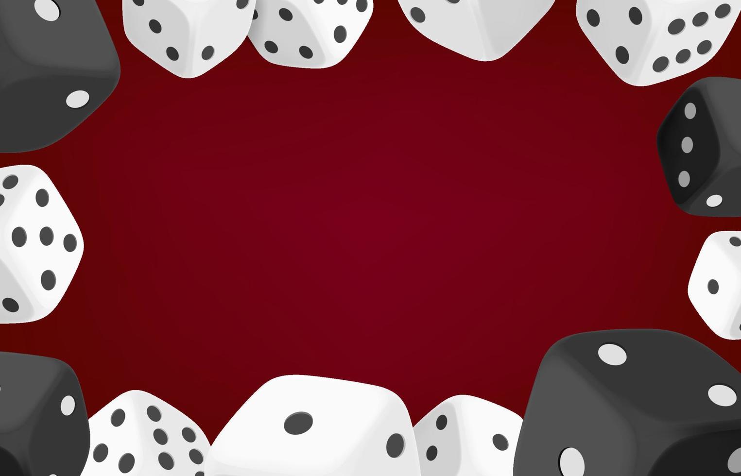 kasino spel begrepp med tärningar och casino pommes frites. 3d vektor ram med kopia Plats