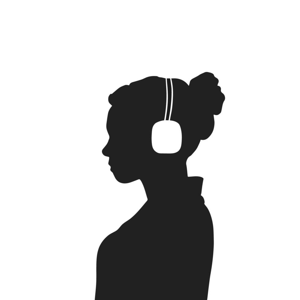 silhuett av en flicka i hörlurar, vektor illustration, negativ Plats.
