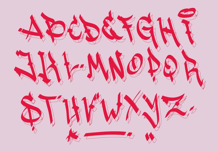 Röd Svart Brev Calligrafisk Graffiti Alfabet Vektor
