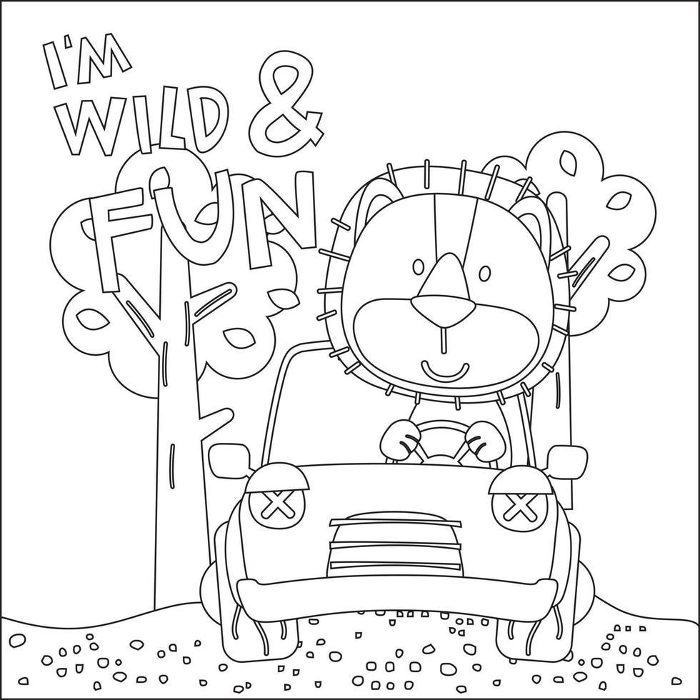 vektor illustration av rolig djur- körning de vit bil. barnslig design för barn aktivitet färg bok eller sida.