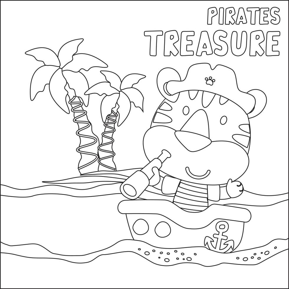 vektor illustration av rolig djur- pirat med skatt bröst, barnslig design för barn aktivitet färg bok eller sida.
