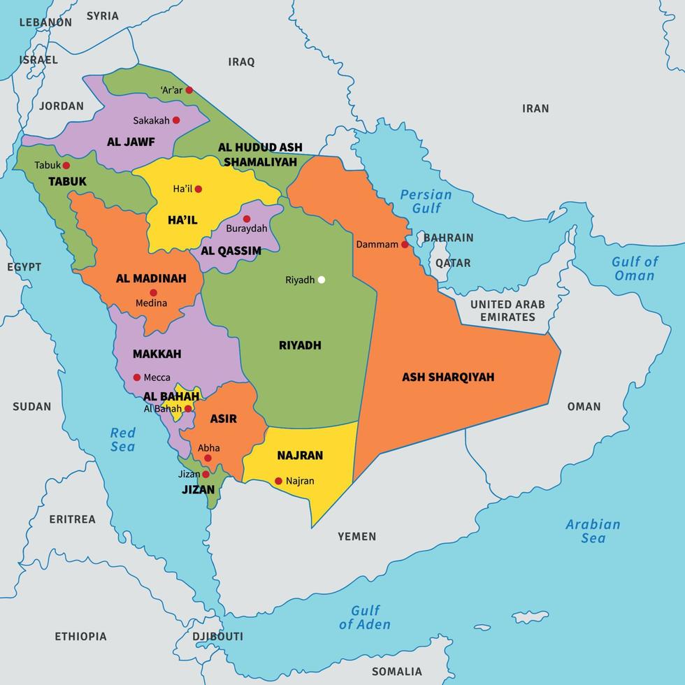 färgrik saudi arabien Land Karta platt vektor