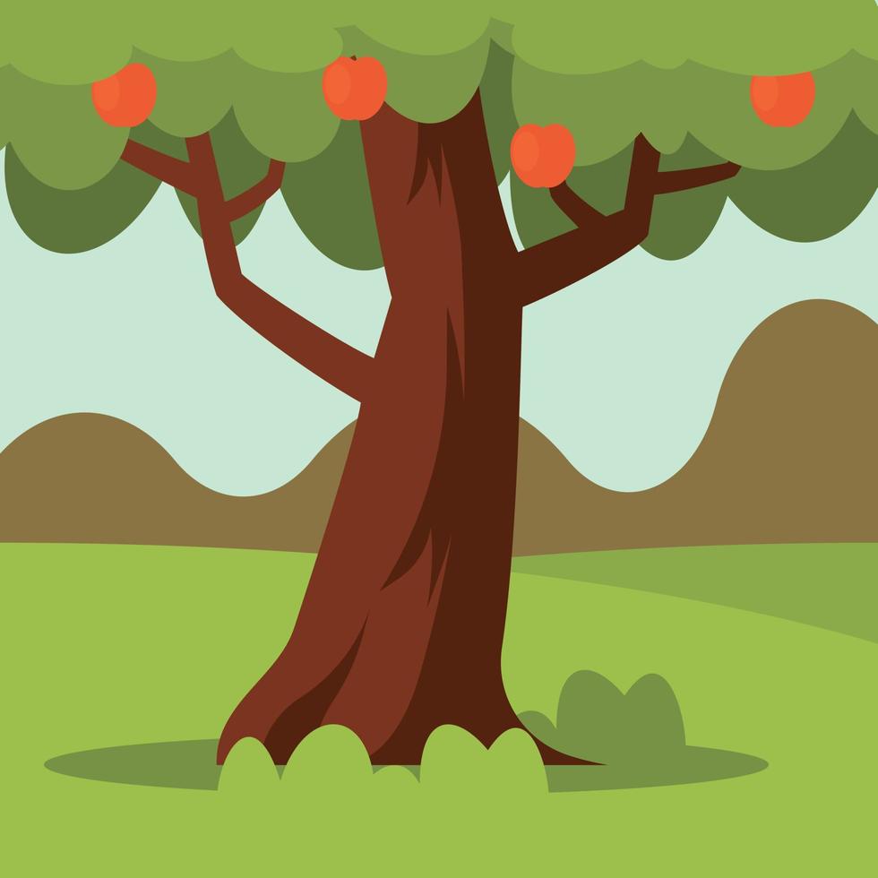 vektor bild av ett äpple träd med hängande frukt