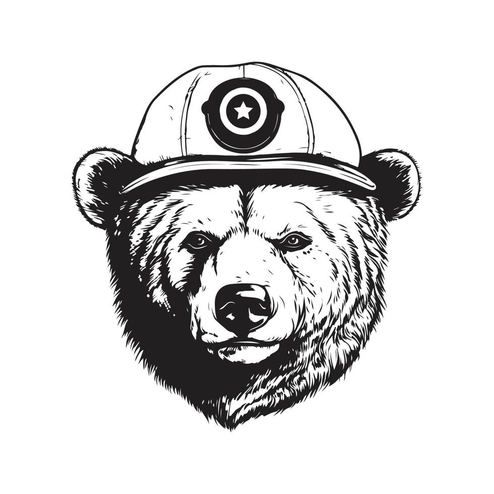 Bär tragen Hut, Jahrgang Logo Konzept schwarz und Weiß Farbe, Hand gezeichnet Illustration vektor