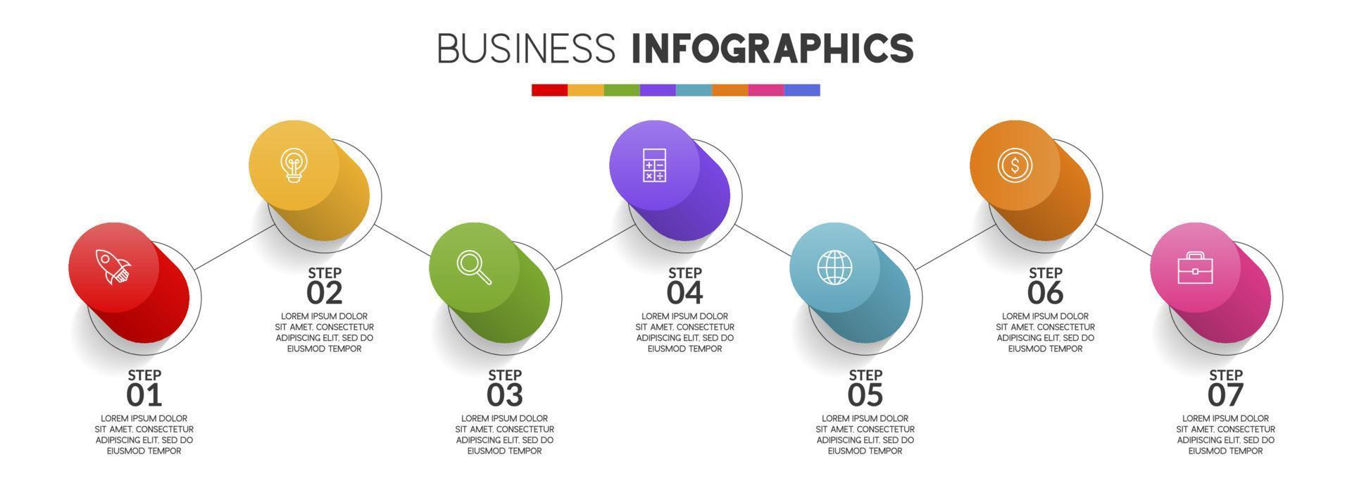 infographics design mall och ikoner med 7 alternativ eller 7 steg vektor