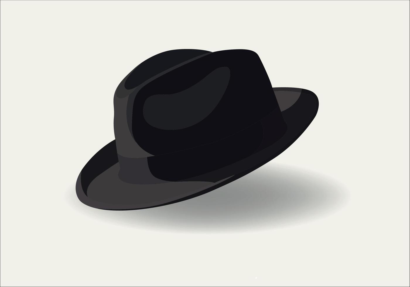 fedora hatt, sida se. ull eller känt tyg, mörk grå, svart Färg. män, unisex- huvud tillbehör. realistisk stil grafisk vektor illustration.