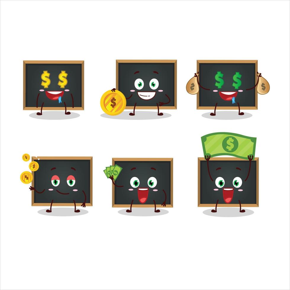 svarta tavlan tecknad serie karaktär med söt uttryckssymbol föra pengar vektor