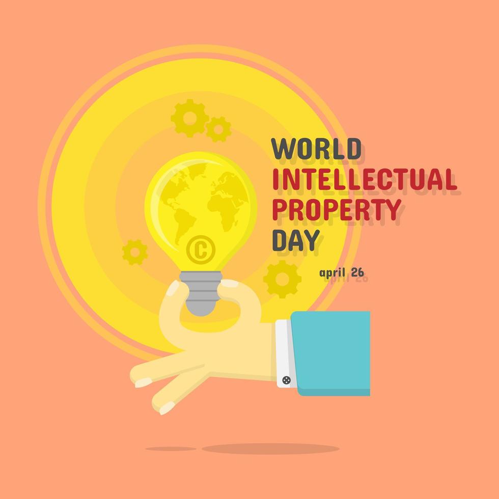 Welt intellektuell Eigentum Tag Gruß mit ein Hand halten ein Licht Birne vektor