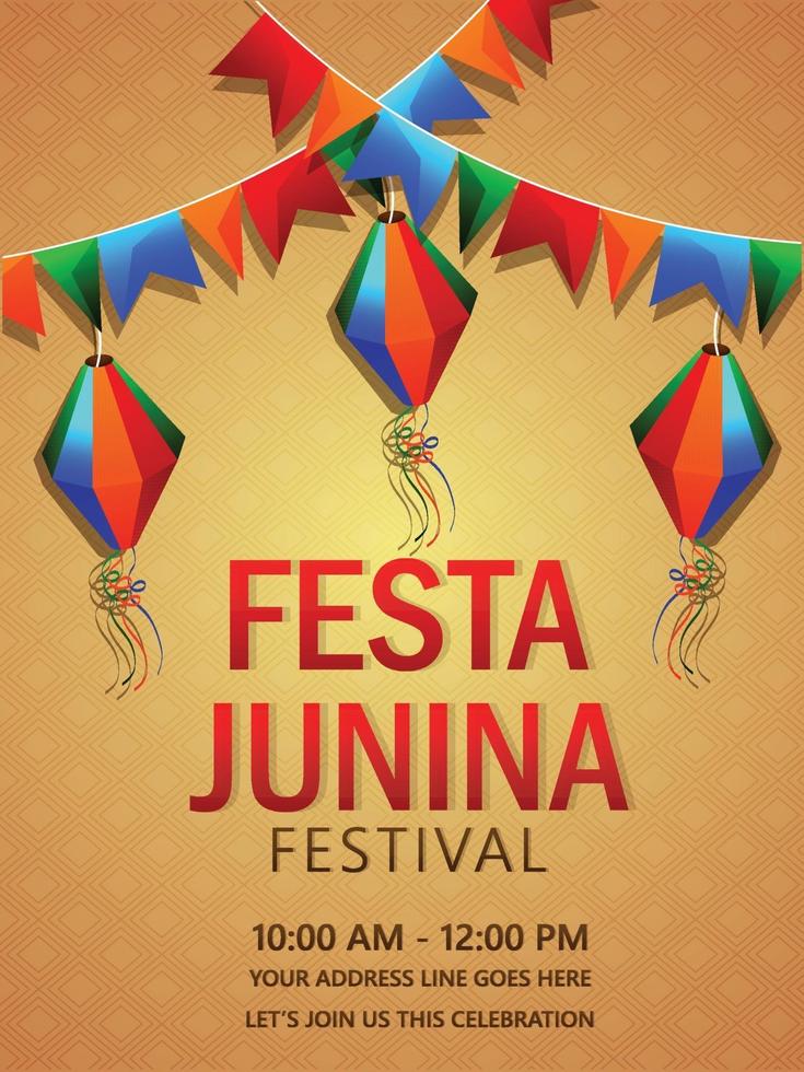 festa junina brazil festfeier mit bunter laterne und papierfahne vektor