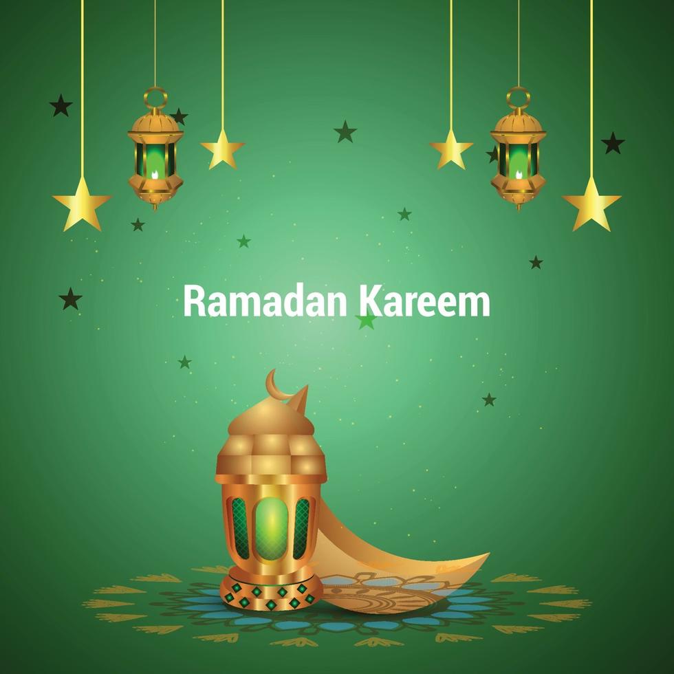 Ramadan Kareem goldener Mond und goldene Laterne vektor