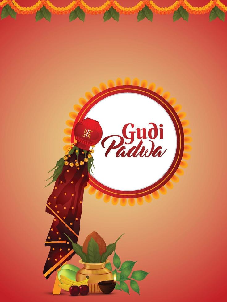 Gudi Padwa Vektor-Illustration von Kalash und Hintergrund vektor