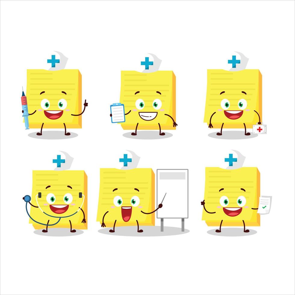 läkare yrke uttryckssymbol med klibbig anteckningar gul tecknad serie karaktär vektor