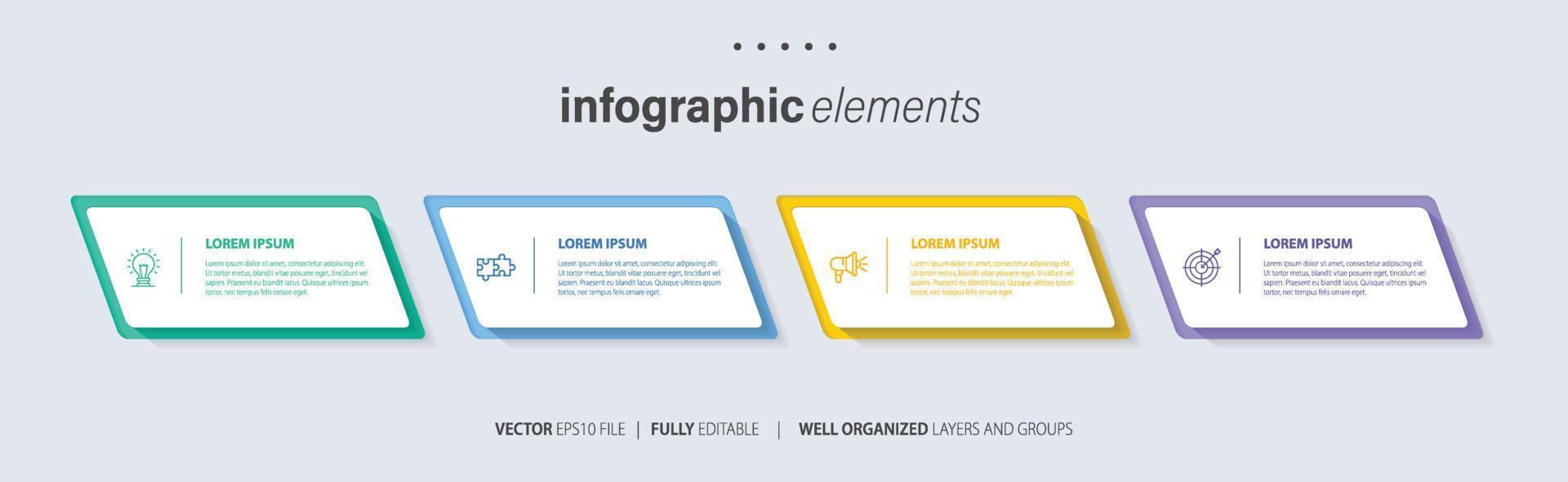 modern Infografik Vorlage mit 4 Schritte. Geschäft Kreis Vorlage mit Optionen zum Broschüre, Diagramm, Arbeitsablauf, Zeitleiste, Netz Design. Vektor eps 10